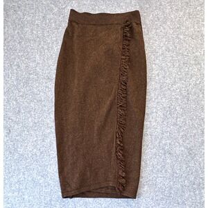 United Colors of Benetton Brown Virgin Wool Knit Pencil Knee Skirt Fringe S